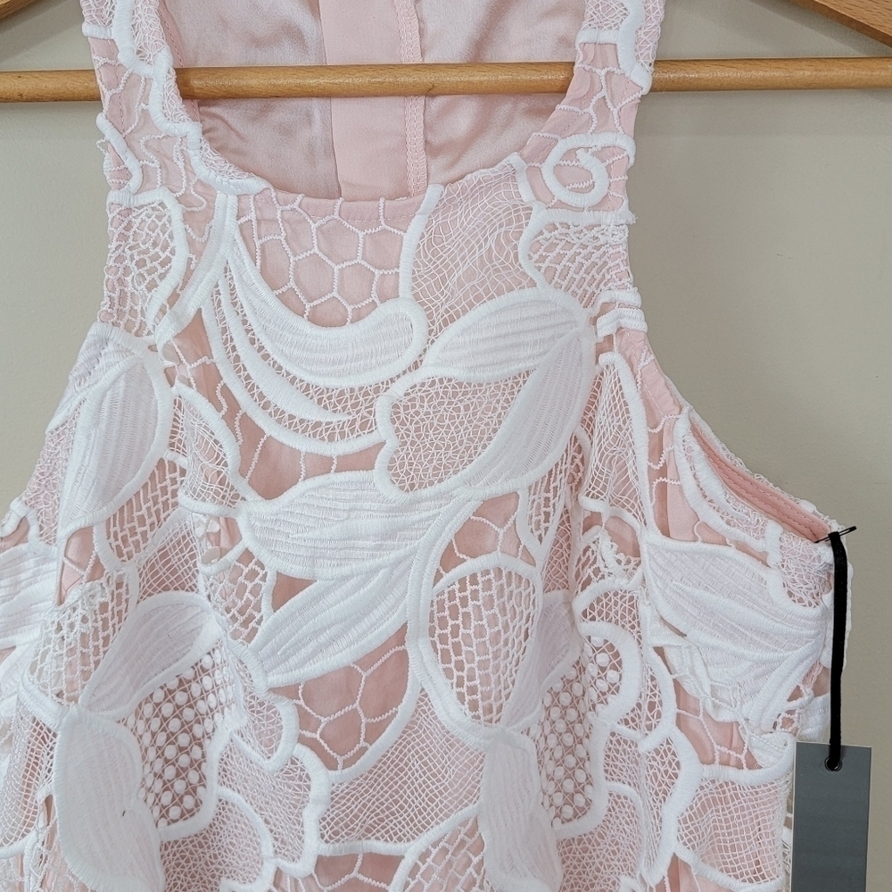 NWT Lovers + Friends | White & Pale Pink Lace Overlay Tank Dress Size Small - Picture 3 of 6